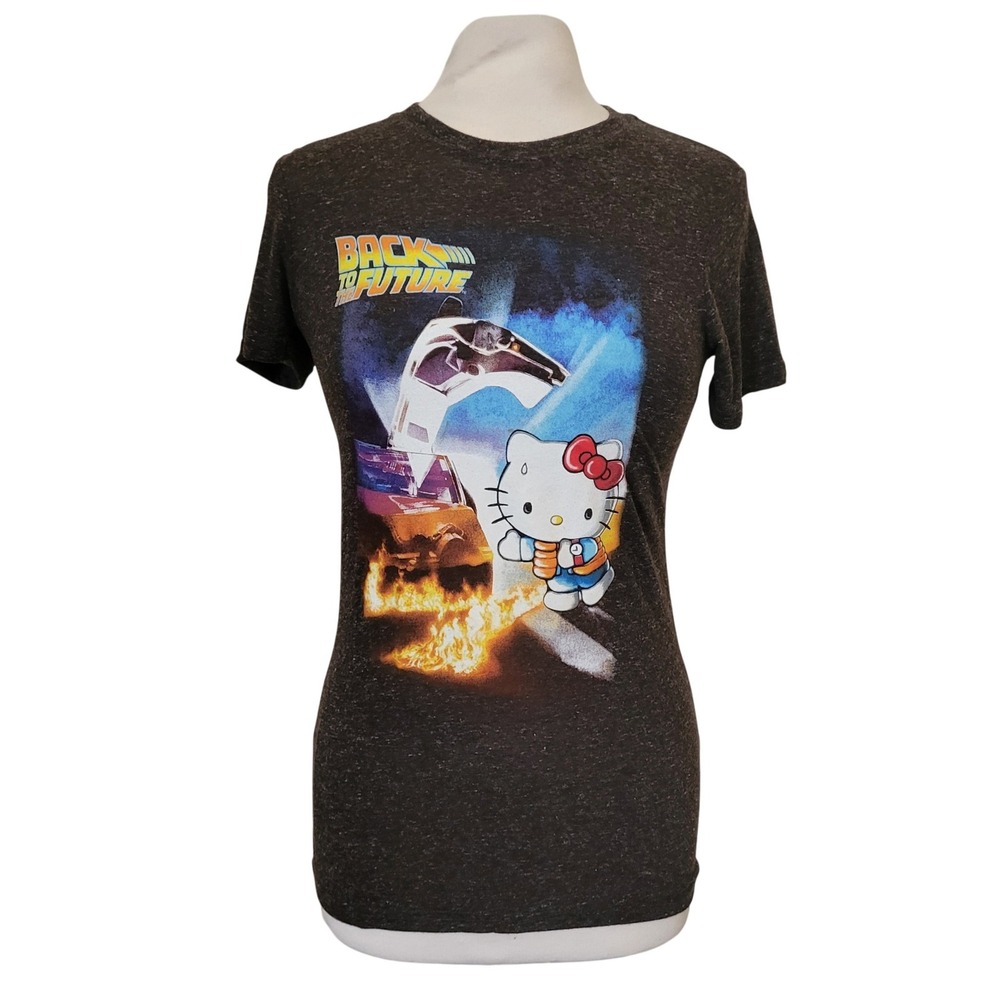 Universal Studios Hello Kitty Back to the Future Charcoal Graphic Slim Fit Tee M